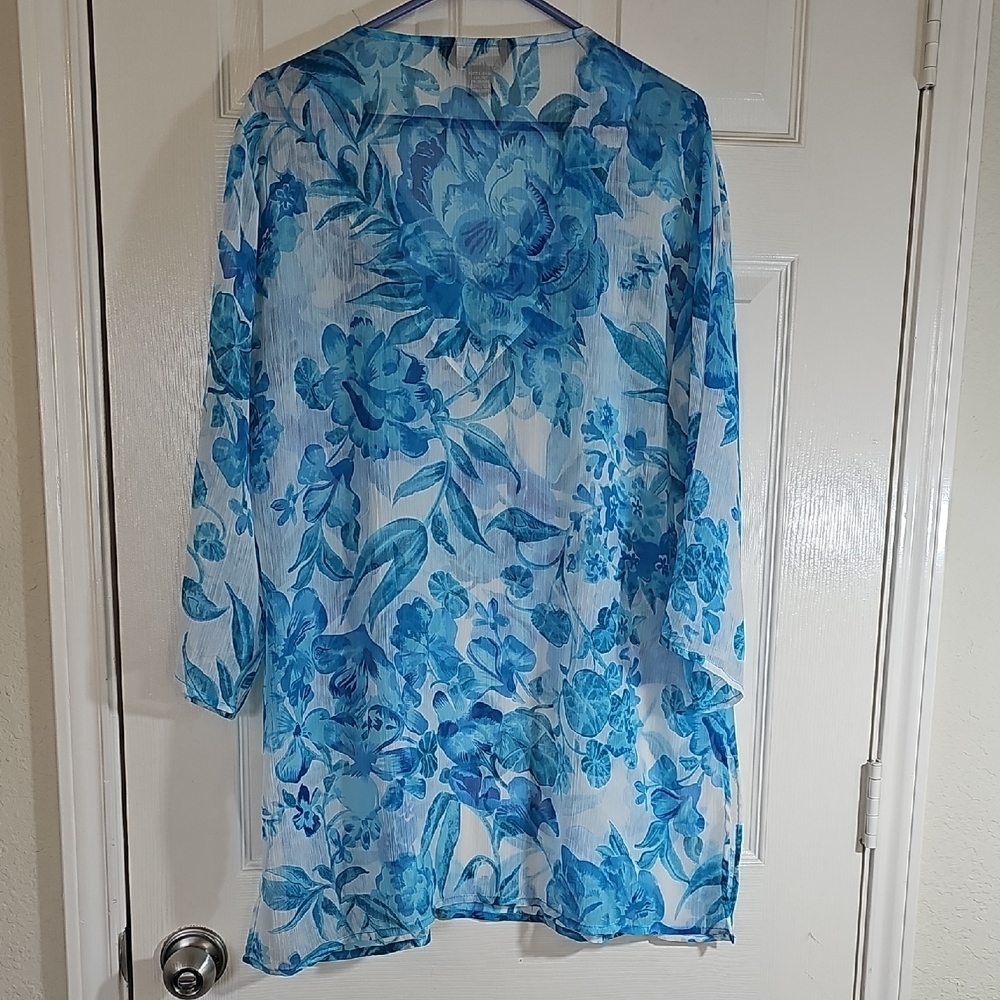 Double Decker Lightweight Beaded Sequins Blue Floral Embellished Tunic Large - Picture 10 of 11
